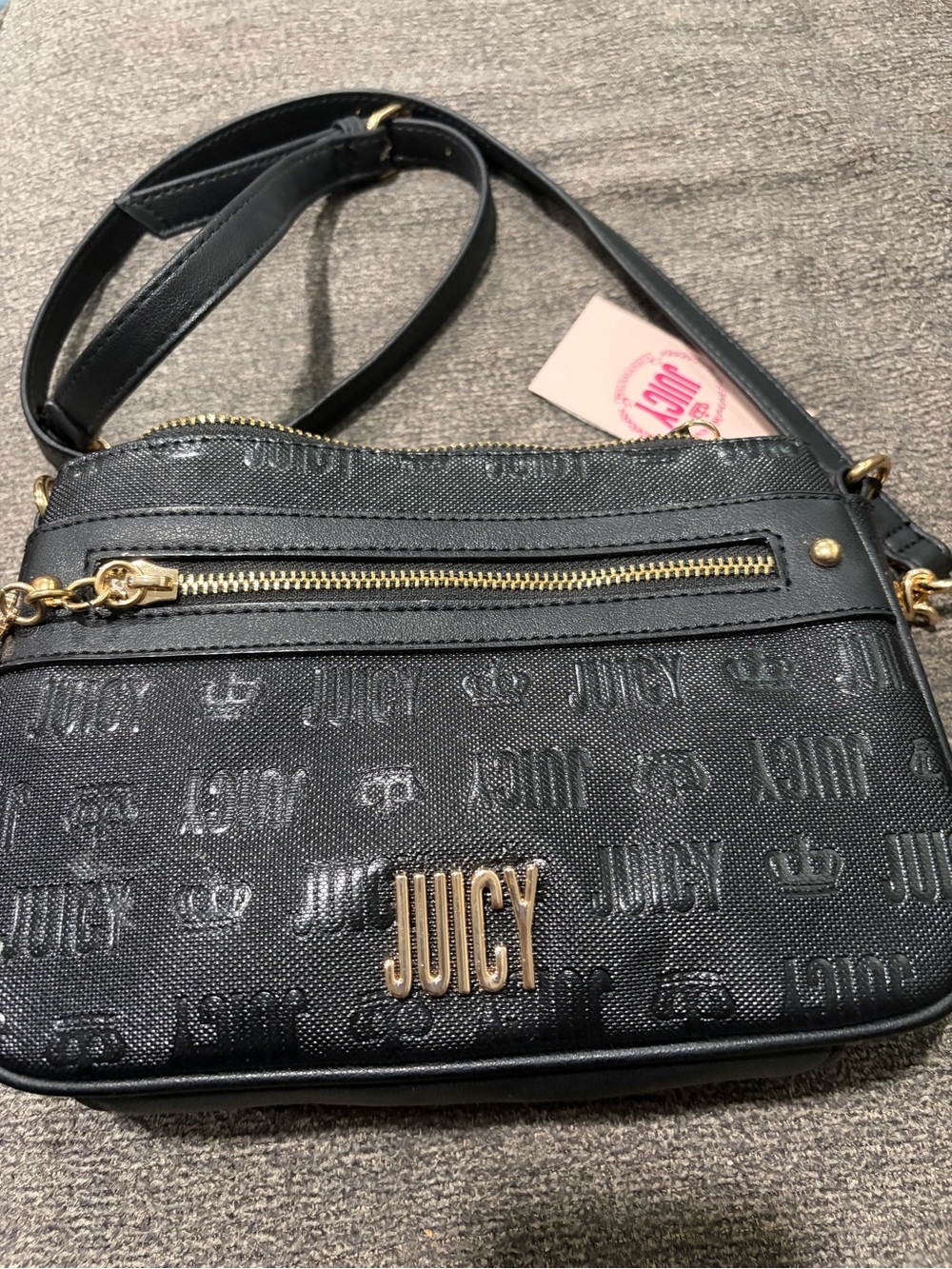Juicy Couture Black Logo Embossed Crossbody with Gold Hardware